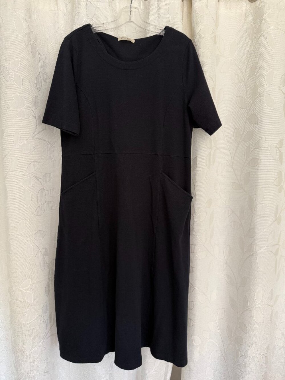 WoolOvers Navy Blue Wool Blend Short Sleeve Dress with Pockets - Size L